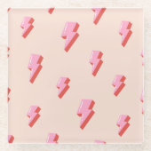 ピンク稲妻ボルトパターン ガラスコースター (正面)