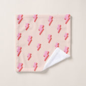 ピンク稲妻ボルトパターン バスタオルセット (ウォッシュタオル)