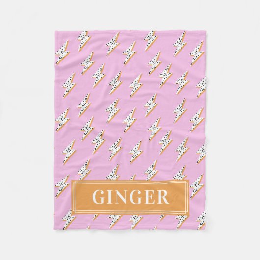 ピンク稲妻ボルトポップ・アートのアートモノグラムペット フリースブランケット (正面)