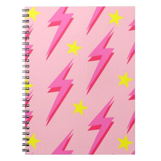 ピンク稲妻絵柄の学校用ノート ノートブック (正面)