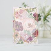 ピンク空白ののフローラと金ゴールド幾何結婚の 招待状 (スタンド正面)