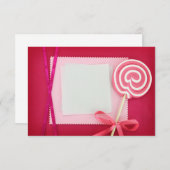 ピンク空白の色の背景に棒つきキャンデーを付けたカード (正面/裏面)