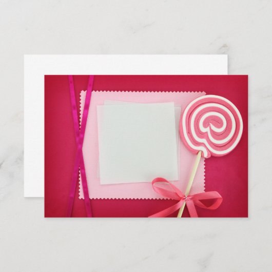ピンク空白の色の背景に棒つきキャンデーを付けたカード (正面/裏面)