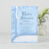 ピンク童話の物語を読む本の少年のベビーシャワー 招待状 (スタンド正面)