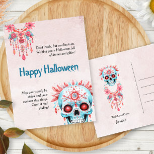ピンク笑わされるブルーシュガースカルおかしなハロウィーン ポストカード