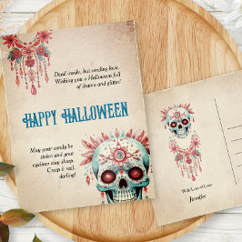 ピンク笑わされるブルーシュガースカルおかしなハロウィーン ポストカード