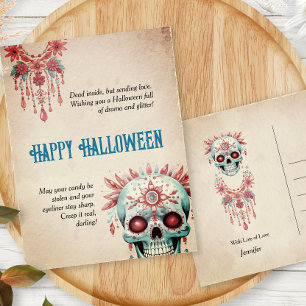 ピンク笑わされるブルーシュガースカルおかしなハロウィーン ポストカード