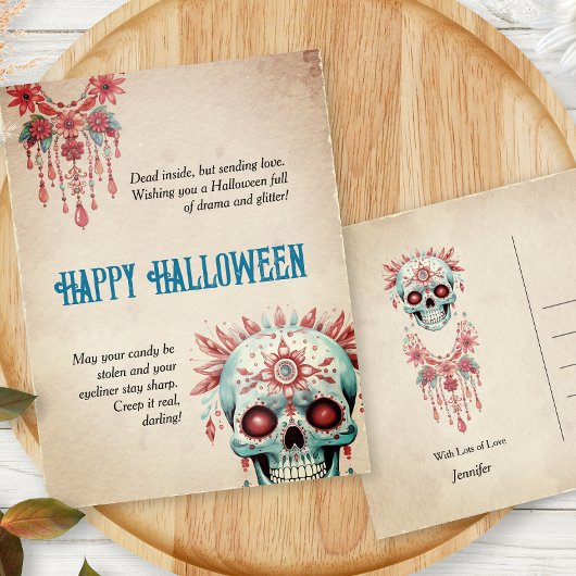 ピンク笑わされるブルーシュガースカルおかしなハロウィーン ポストカード