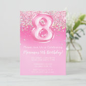ピンク第8誕生日招待状ガーリーピンクグリッター 招待状 (スタンド正面)