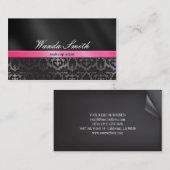 ピンク粋なダマスク織および味方される黒い名刺2 名刺 (正面/裏面)