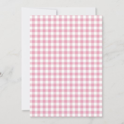 ピンク納屋周囲の庭ファームアニマルズガール誕生日 招待状 (裏面)