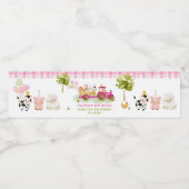 ピンク納屋周囲の庭ファームアニマルバースデーパーティー ペットボトルラベル (シングルラベル)