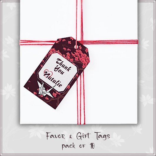 ピンク紙クレーン折り紙さくらんぼブロッサム ギフトタグ