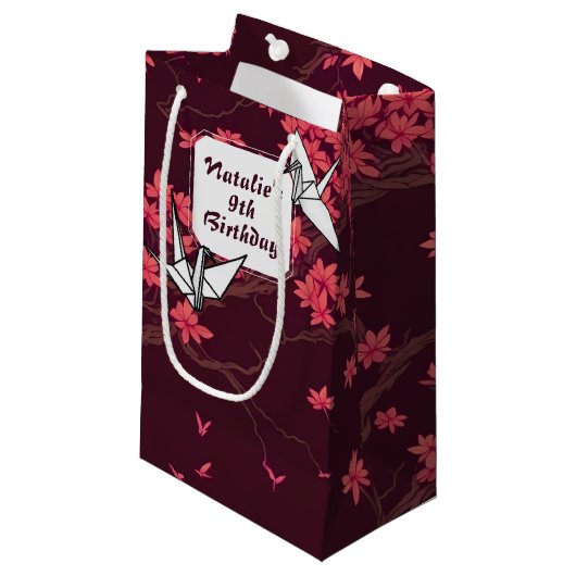 ピンク紙クレーン折り紙さくらんぼブロッサム スモールペーパーバッグ (正面アングル)