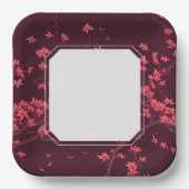 ピンク紙クレーン折り紙さくらんぼブロッサム ペーパープレート (正面)