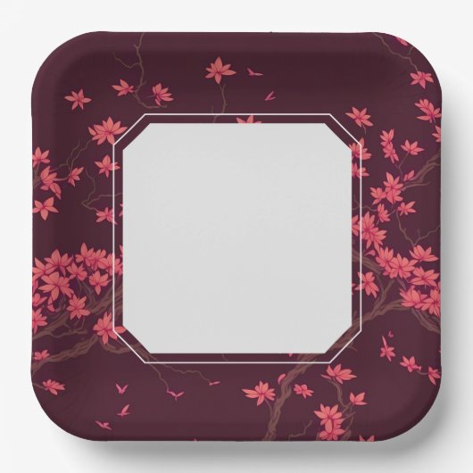 ピンク紙クレーン折り紙さくらんぼブロッサム ペーパープレート (正面)