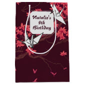 ピンク紙クレーン折り紙さくらんぼブロッサム ミディアムペーパーバッグ (正面)