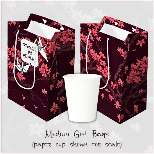 ピンク紙クレーン折り紙さくらんぼブロッサム ミディアムペーパーバッグ