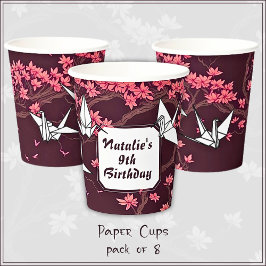 ピンク紙クレーン折り紙さくらんぼブロッサム 紙コップ