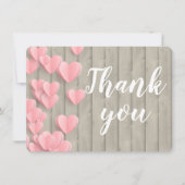 ピンク紙ハートオンバーンウッドサンキューカード (正面)