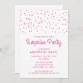 ピンク紙吹雪サプライズ誕生日パーティー 招待状 (正面/裏面)