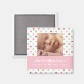 ピンク紙吹雪ドット誕生発表磁石 マグネット (正面/裏面)