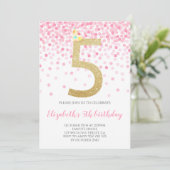 ピンク紙吹雪パーティー金ゴールドナンバーガール5th誕生日 招待状 (スタンド正面)