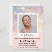 ピンク紙吹雪写真66歳の誕生日招待状 招待状 (正面)