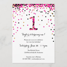 ピンク紙吹雪1st誕生日パーティの招待状ガール 招待状