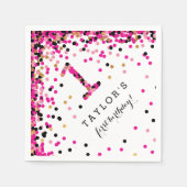 ピンク紙吹雪1st誕生日パーティーナプキンスfor Girl スタンダードカクテルナプキン (正面)