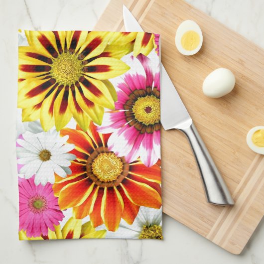 ピンク素晴らしがかった黄色の花柄のアクセサリー キッチンタオル (四つ折り)