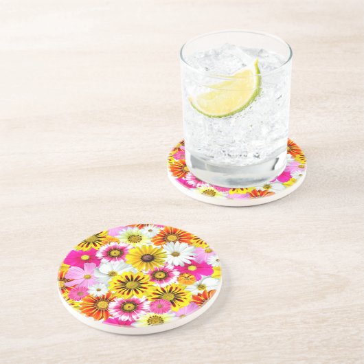 ピンク素晴らしがかった黄色の花柄のアクセサリー コースター (側面)