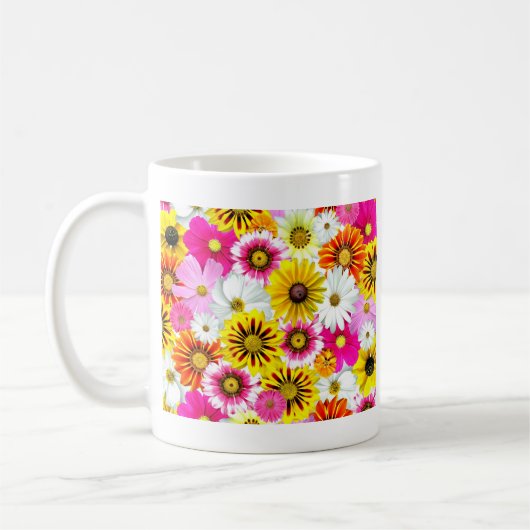 ピンク素晴らしがかった黄色の花柄のアクセサリー コーヒーマグカップ (左)