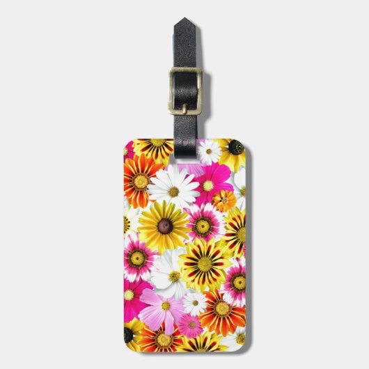 ピンク素晴らしがかった黄色の花柄のアクセサリー ラゲッジタグ (正面縦)