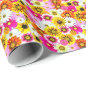 ピンク素晴らしがかった黄色の花柄のアクセサリー ラッピングペーパー (ロールコーナー)