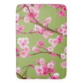 ピンク素晴らしさくらんぼの花がチャートルーズグリーン バスマット (正面縦)