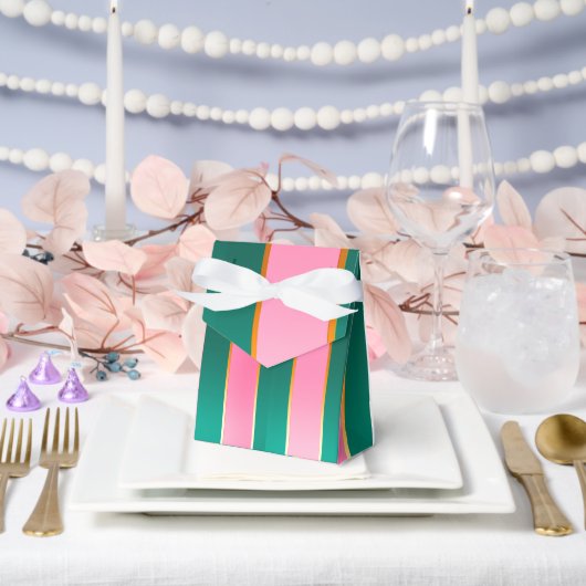 ピンク素晴らしとグリーンのモダンストライプ フェイバーボックス (ウェディング)