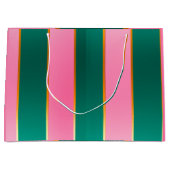 ピンク素晴らしとグリーンのモダンストライプ ラージペーパーバッグ (正面)