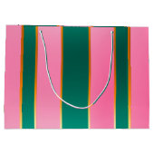 ピンク素晴らしとグリーンのモダンストライプ ラージペーパーバッグ (裏面)