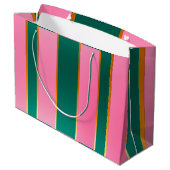 ピンク素晴らしとグリーンのモダンストライプ ラージペーパーバッグ (裏面アングル)