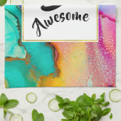 ピンク素晴らしとターコイズ抽象芸術水色 キッチンタオル (折り畳み)