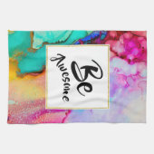 ピンク素晴らしとターコイズ抽象芸術水色 キッチンタオル (横)