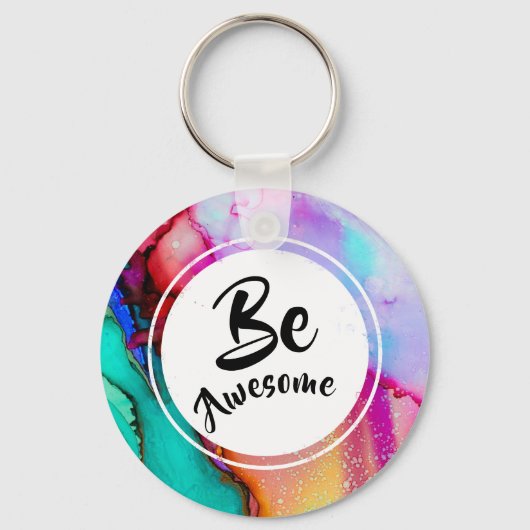 ピンク素晴らしとターコイズ抽象芸術水色 キーホルダー (正面)