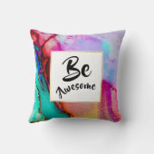 ピンク素晴らしとターコイズ抽象芸術水色 クッション (裏面)