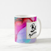 ピンク素晴らしとターコイズ抽象芸術水色 コーヒーマグカップ (正面右)