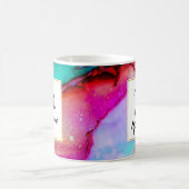 ピンク素晴らしとターコイズ抽象芸術水色 コーヒーマグカップ (中央)