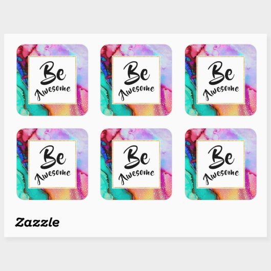 ピンク素晴らしとターコイズ抽象芸術水色 スクエアシール (シート)