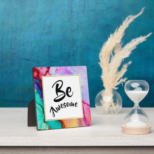 ピンク素晴らしとターコイズ抽象芸術水色 フォトプラーク (インサイチュ)