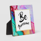 ピンク素晴らしとターコイズ抽象芸術水色 フォトプラーク (正面)