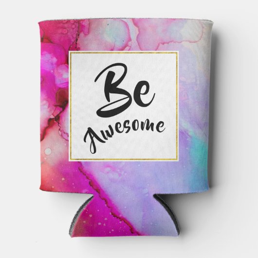 ピンク素晴らしとターコイズ抽象芸術水色 缶クーラー (正面)